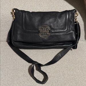 Authentic Tory Burch pebbled black leather crossbody bag